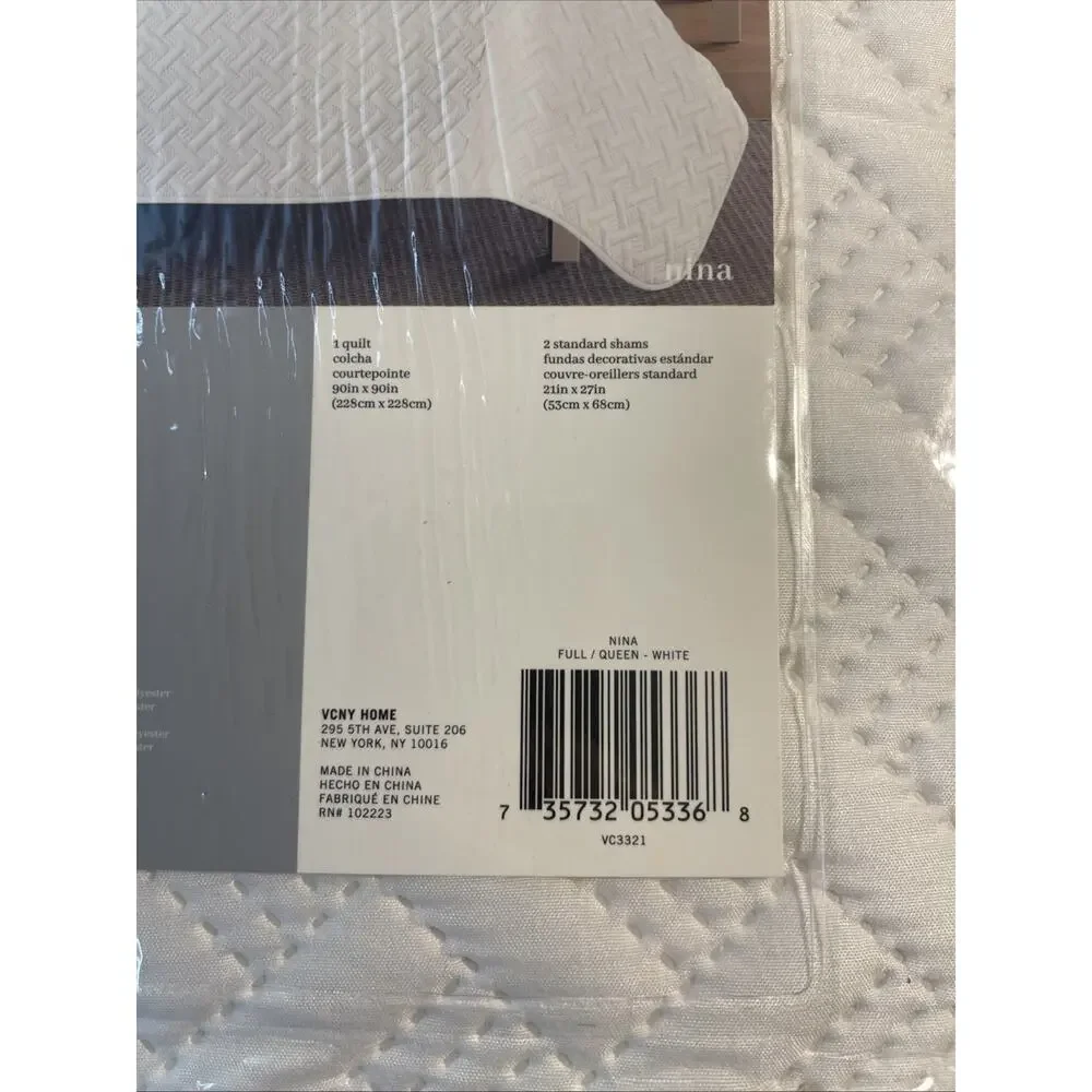 VCNY Home Nina 3-Piece Embossed Quilt Set White Full Queen New NIP